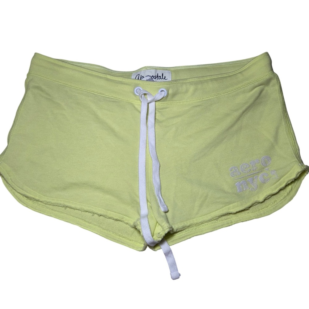 Aeropostale Aero NYC Y2K Lime Green Drawstring Dolphin Hem Lounge Shorts L